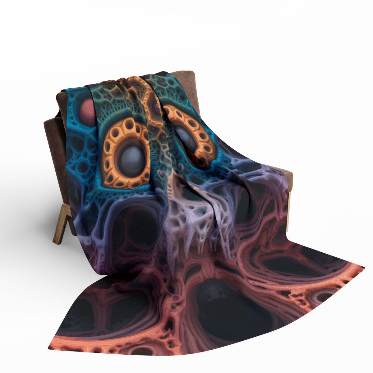 The Cathedral of Becoming — Arctic Fleece Blanket, 60 × 80 in — intricate lattice skull in teal, rose and gold