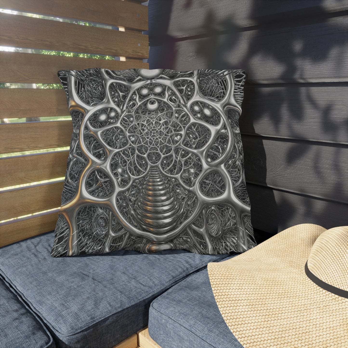 Luminous Web of Cosmic Echoes - Outdoor Pillow