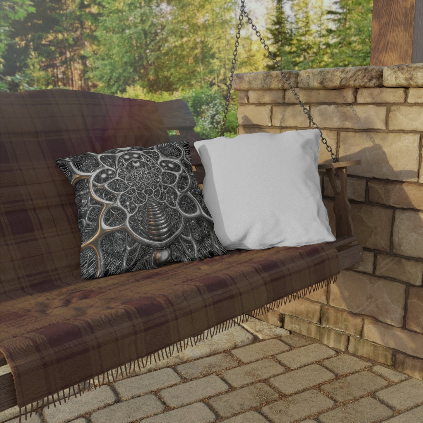 Luminous Web of Cosmic Echoes - Outdoor Pillow