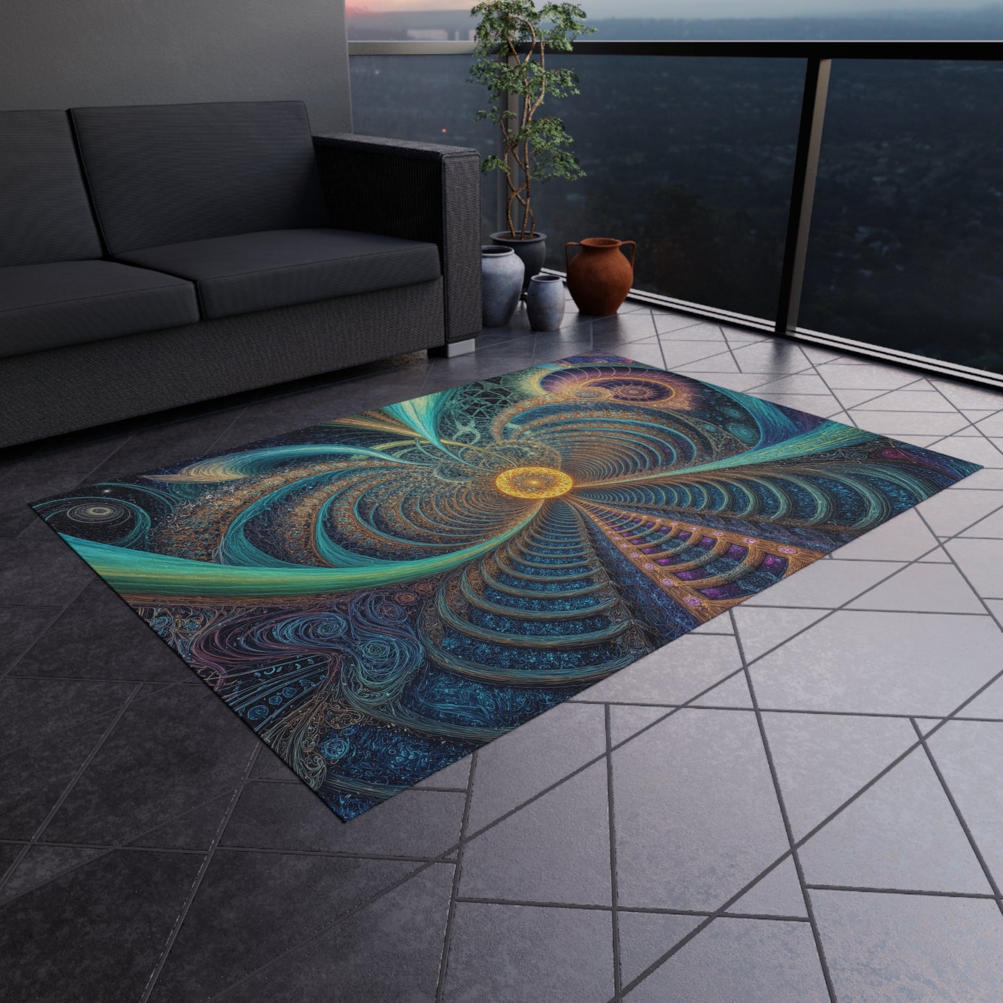 Ecliptic Passage of Celestial Spirals - Outdoor Rug