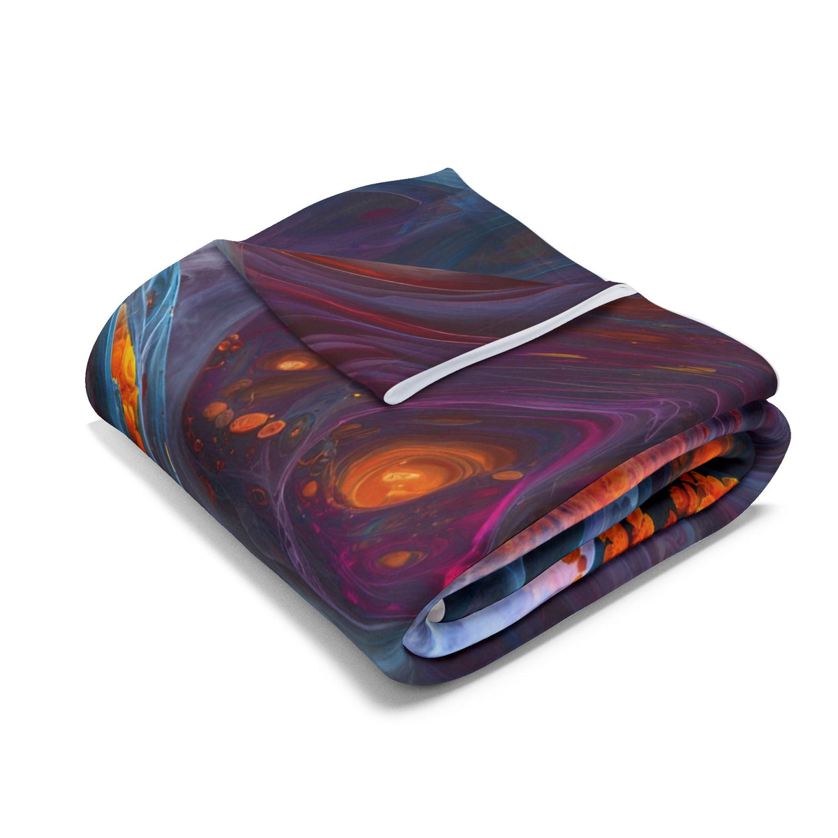 The Mind Becomes a Sun arctic fleece blanket, 60 × 80 in with a glowing golden head amid flowing blue and violet forms