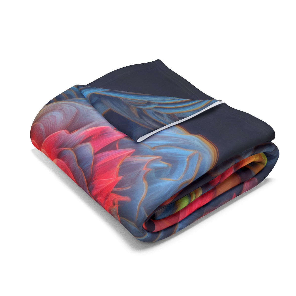 Where the Mirror Becomes a River — Arctic Fleece Blanket, 60 × 80 in — mirrored faces with glowing eyes and a shared stream of color