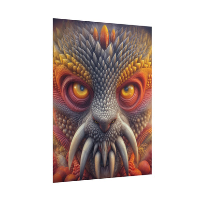 The Wisdom Beneath the Armor — Rolled Art Print, 18 × 24 in — golden-eyed creature with layered gray spines and ivory tusks