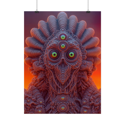 Where Every Gaze Becomes a Center — Rolled Art Print, 18 × 24 in — many-eyed figure with a rippling crown against an orange sky