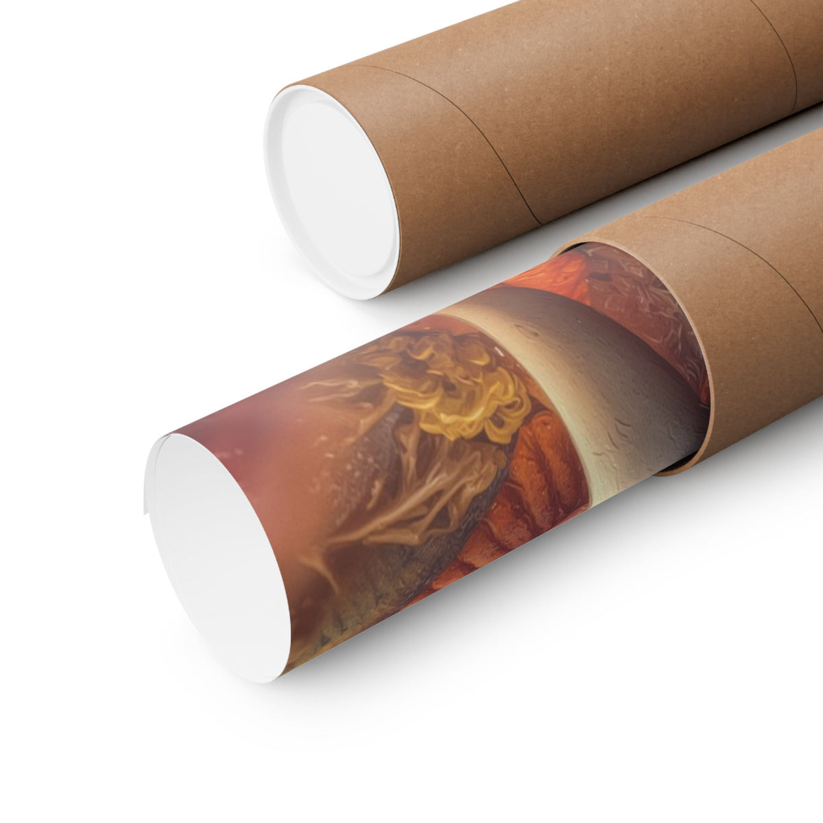 The Wisdom Beneath the Armor — Matte Art Poster, 18 × 24 in — golden-eyed creature with layered gray spines and ivory tusks