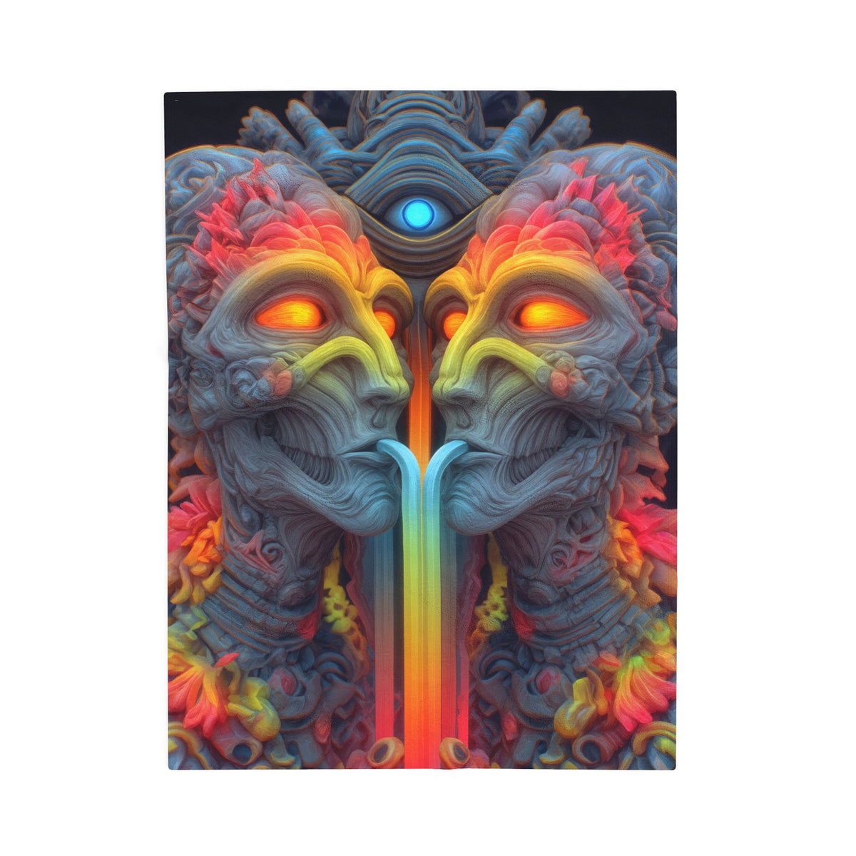 Where the Mirror Becomes a River — Velveteen Plush Blanket, 30 × 40 in — mirrored faces with glowing eyes and a shared stream of color