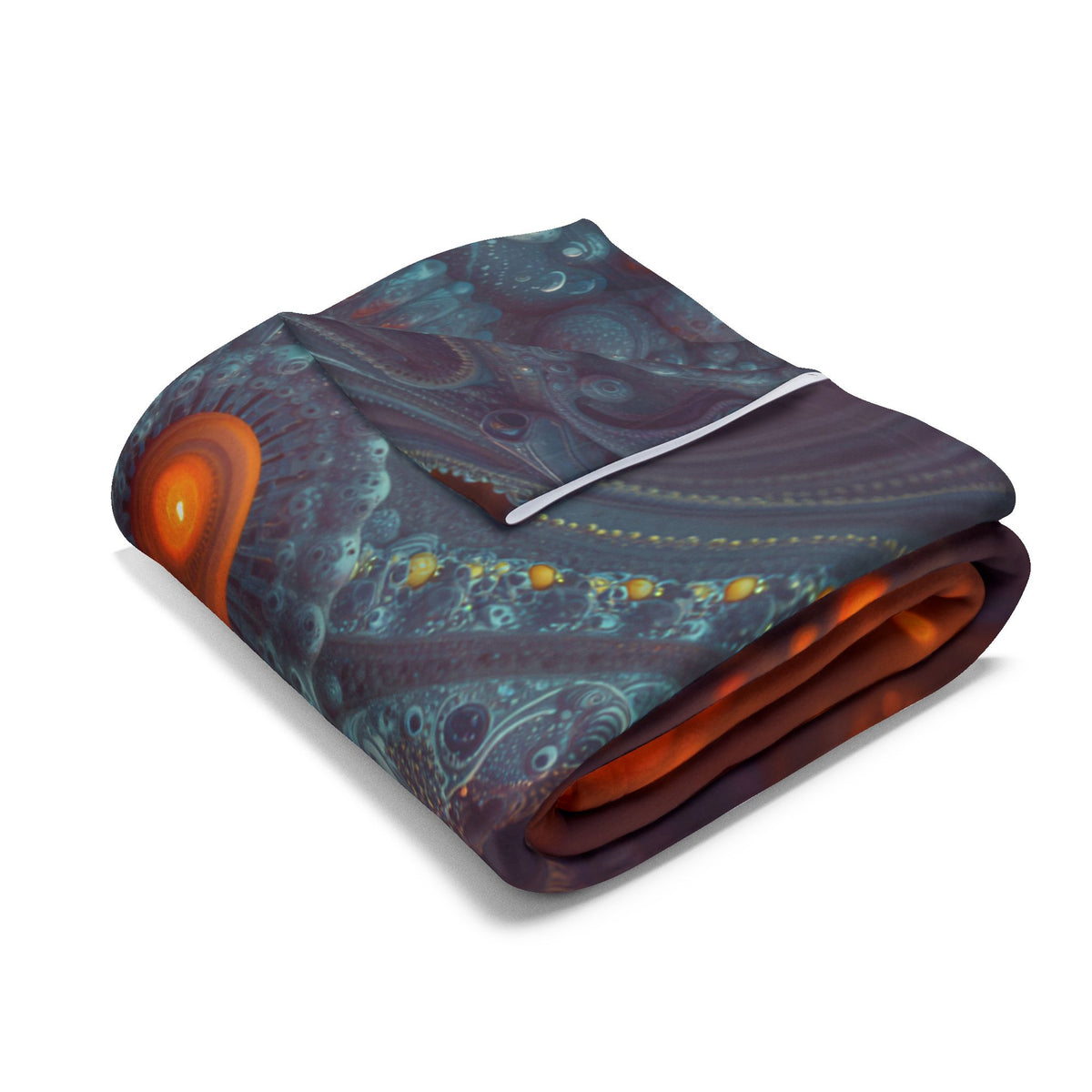 The Architecture of Inner Light — Arctic Fleece Blanket, 60 × 80 in — glowing amber chambers in intricate blue-gray and violet structures