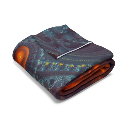 The Architecture of Inner Light — Arctic Fleece Blanket, 60 × 80 in — glowing amber chambers in intricate blue-gray and violet structures
