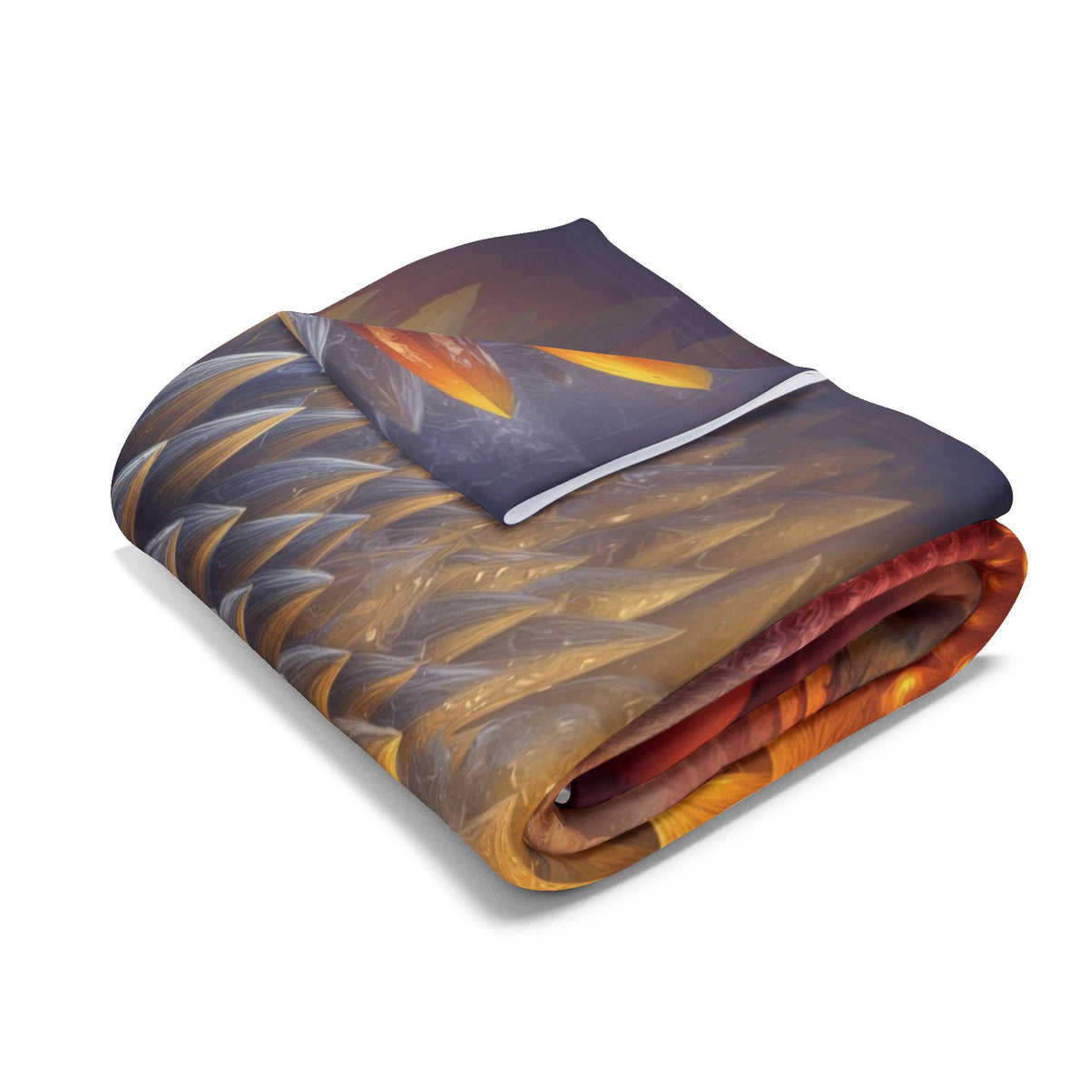 The Wisdom Beneath the Armor — Arctic Fleece Blanket, 60 × 80 in — golden-eyed creature with layered gray spines and ivory tusks