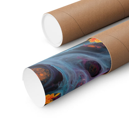 The Mind Becomes a Sun matte art poster, 18 × 24 in with a glowing golden head amid flowing blue and violet forms