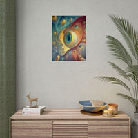 A Chorus of Seeing 18 × 24 inch rolled art print featuring golden eyes among flowing teal and crimson forms
