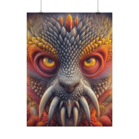 The Wisdom Beneath the Armor — Rolled Art Print, 18 × 24 in — golden-eyed creature with layered gray spines and ivory tusks