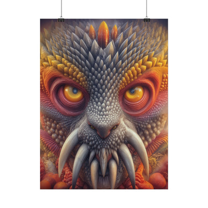 The Wisdom Beneath the Armor — Rolled Art Print, 18 × 24 in — golden-eyed creature with layered gray spines and ivory tusks