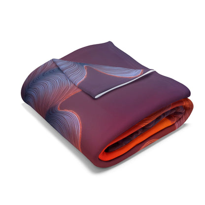 Where Every Gaze Becomes a Center — Arctic Fleece Blanket, 60 × 80 in — many-eyed figure with a rippling crown against an orange sky