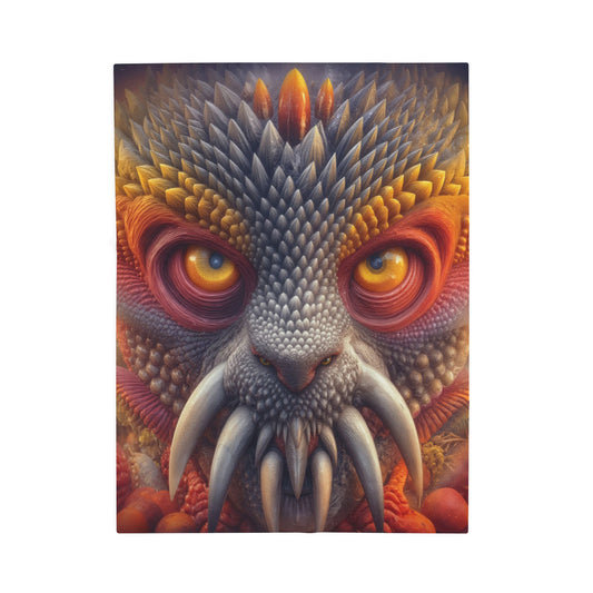 The Wisdom Beneath the Armor — Velveteen Plush Blanket, 30 × 40 in — golden-eyed creature with layered gray spines and ivory tusks
