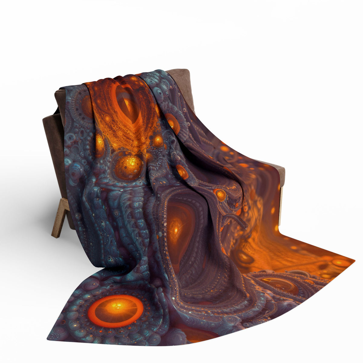 The Architecture of Inner Light — Arctic Fleece Blanket, 60 × 80 in — glowing amber chambers in intricate blue-gray and violet structures