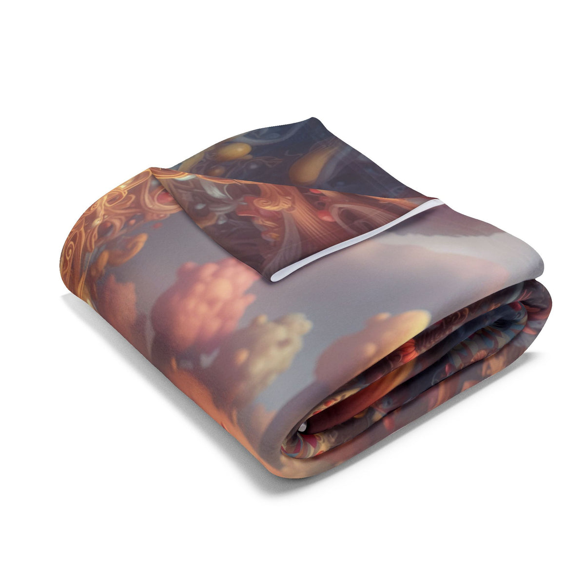 The Invitation Beneath the Grin — Arctic Fleece Blanket, 60 × 80 in — ornate grinning face above winding mosaic paths and coral garden forms