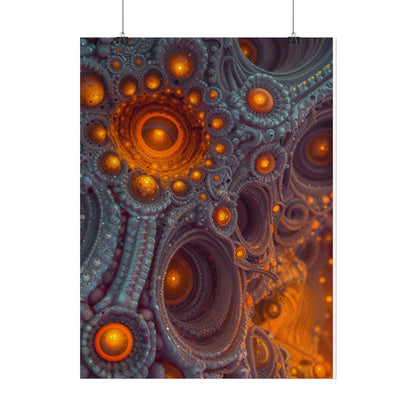 The Architecture of Inner Light — Rolled Art Print, 18 × 24 in — glowing amber chambers in intricate blue-gray and violet structures