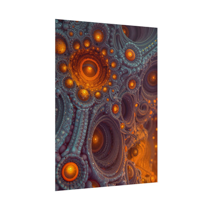 The Architecture of Inner Light — Rolled Art Print, 18 × 24 in — glowing amber chambers in intricate blue-gray and violet structures