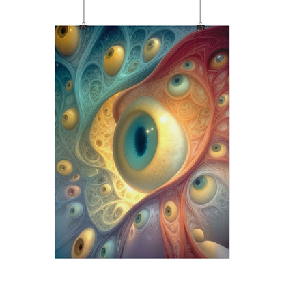 A Chorus of Seeing 18 × 24 inch rolled art print featuring golden eyes among flowing teal and crimson forms
