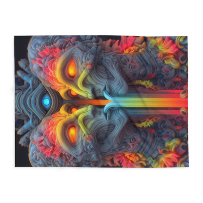 Where the Mirror Becomes a River — Arctic Fleece Blanket, 60 × 80 in — mirrored faces with glowing eyes and a shared stream of color