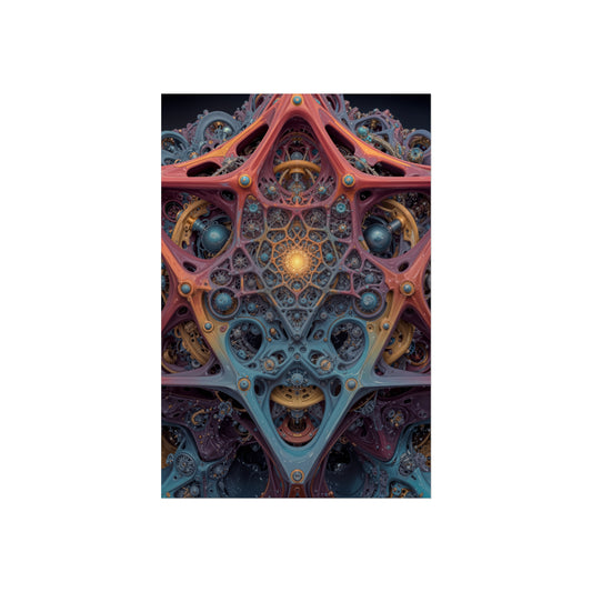 The Geometry of Surrender — Large Matte Poster, 32 × 48 in — interlocking coral and blue forms around a golden center