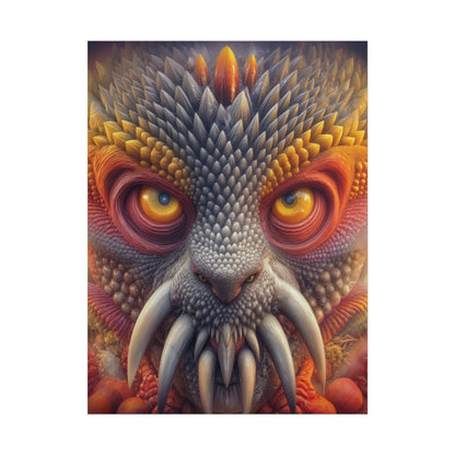 The Wisdom Beneath the Armor — Rolled Art Print, 18 × 24 in — golden-eyed creature with layered gray spines and ivory tusks