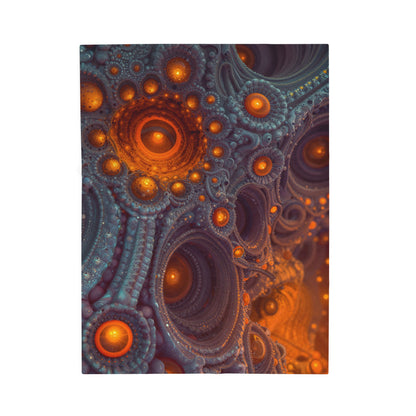 The Architecture of Inner Light — Velveteen Plush Blanket, 30 × 40 in — glowing amber chambers in intricate blue-gray and violet structures
