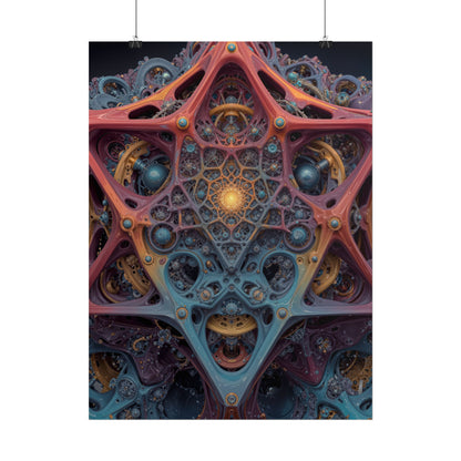 The Geometry of Surrender — Rolled Art Print, 18 × 24 in — interlocking coral and blue forms around a golden center