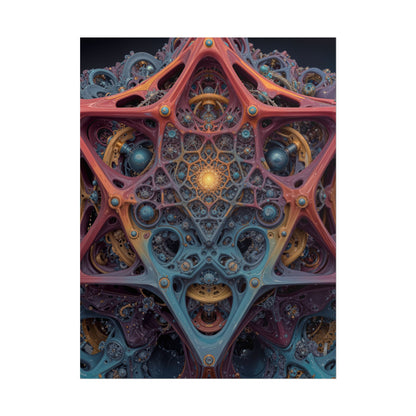 The Geometry of Surrender — Rolled Art Print, 18 × 24 in — interlocking coral and blue forms around a golden center