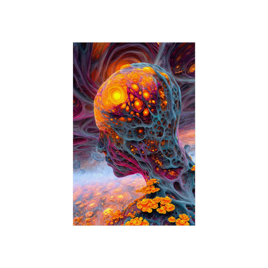 The Mind Becomes a Sun large matte poster, 32 × 48 in with a glowing golden head amid flowing blue and violet forms