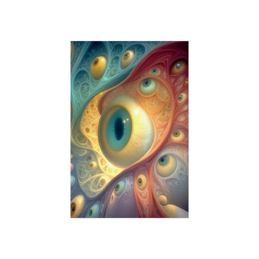 A Chorus of Seeing 32 × 48 inch large matte poster with luminous eyes and flowing blue, red and gold forms