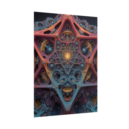 The Geometry of Surrender — Rolled Art Print, 18 × 24 in — interlocking coral and blue forms around a golden center