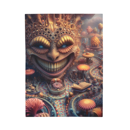 The Invitation Beneath the Grin — Velveteen Plush Blanket, 30 × 40 in — ornate grinning face above winding mosaic paths and coral garden forms