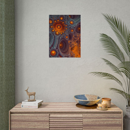 The Architecture of Inner Light — Rolled Art Print, 18 × 24 in — glowing amber chambers in intricate blue-gray and violet structures