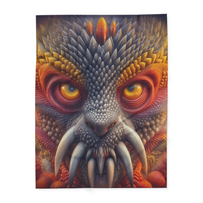 The Wisdom Beneath the Armor — Arctic Fleece Blanket, 60 × 80 in — golden-eyed creature with layered gray spines and ivory tusks