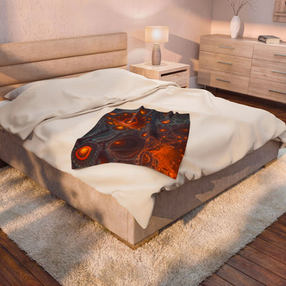 The Architecture of Inner Light — Velveteen Plush Blanket, 30 × 40 in — glowing amber chambers in intricate blue-gray and violet structures